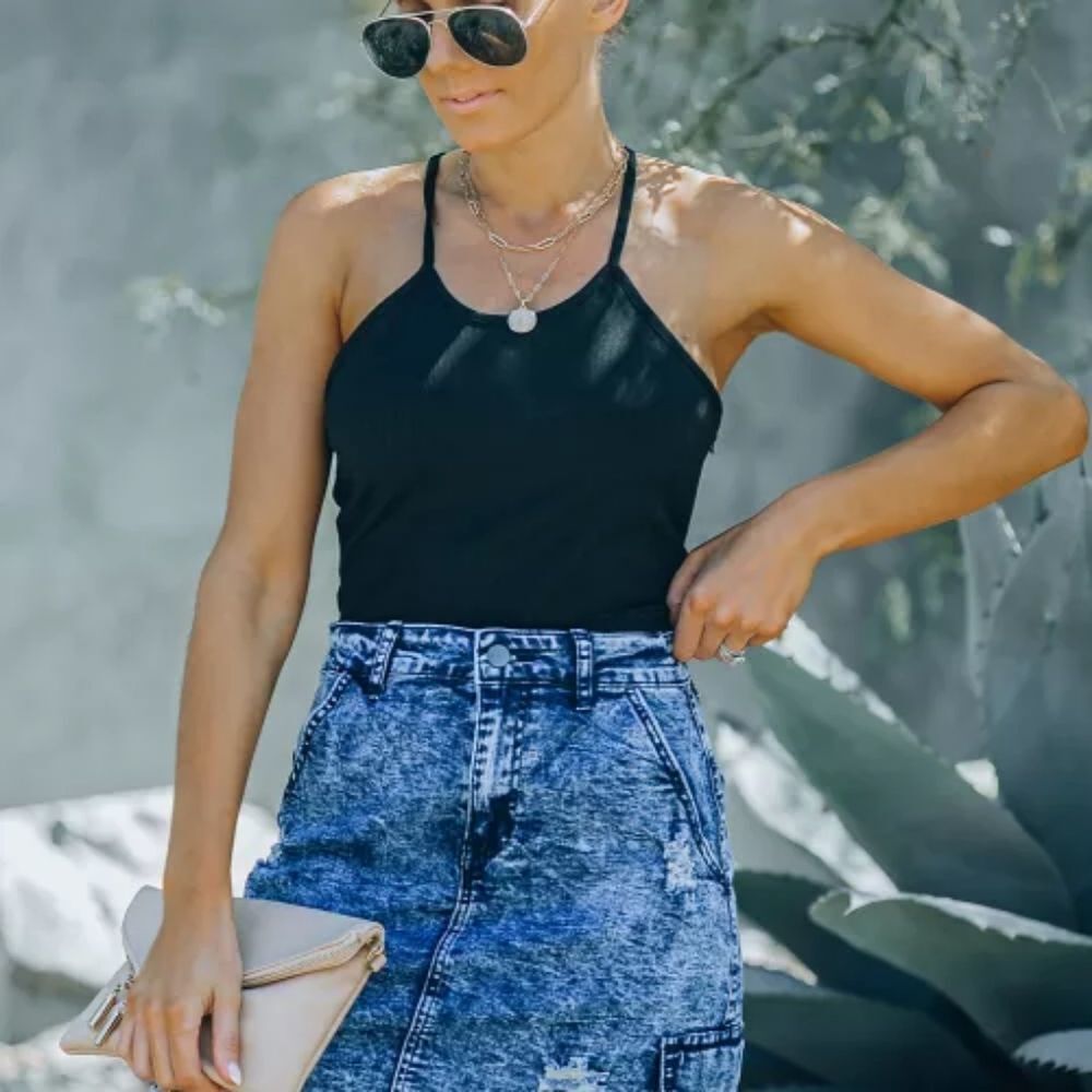 Blue High Waist Distressed Denim Mini Skirt